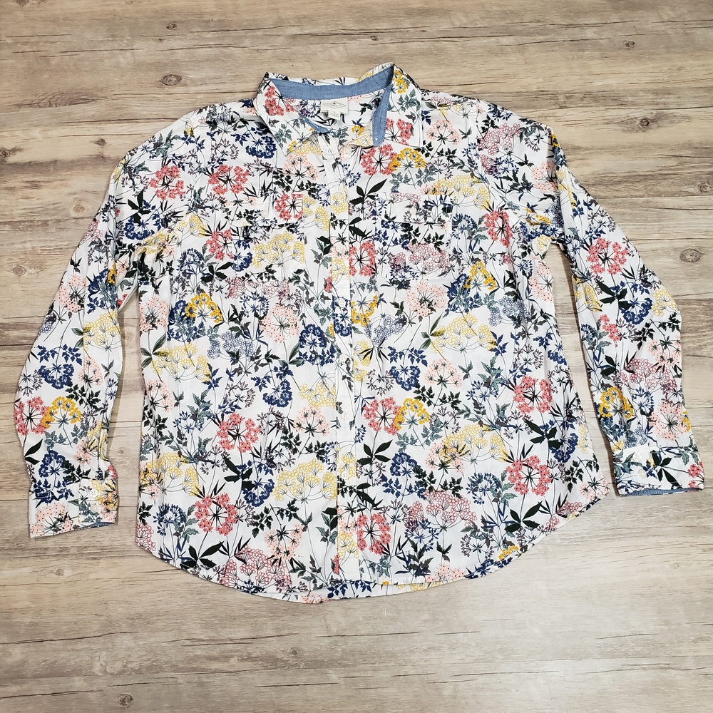 St. John's Bay Shirt Womens 1X Multicolor Floral Button Up Long Sleeve Cotton